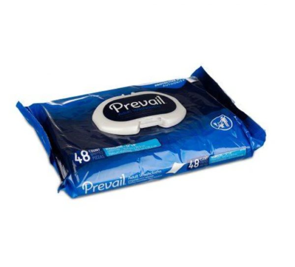 Prevail Adult Disposable Washcloth - Soft Pack Press-N-Pull Snap Lid - 12" x 8" - 48ct/pk