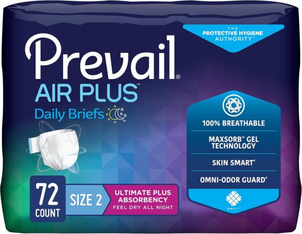 Prevail Air Plus Briefs 100% Breathable Size 2 45" to 62" Waist Large Blue - 18ea/pk 4/pk/cs