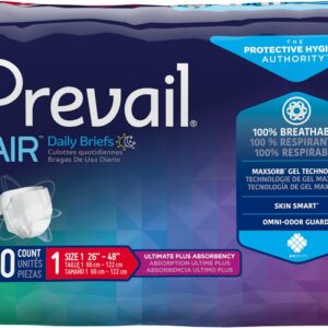 Prevail Air Plus Daily Briefs 100% Breathable Size 1 26"-48" - 20ea/pk 4pk/cs