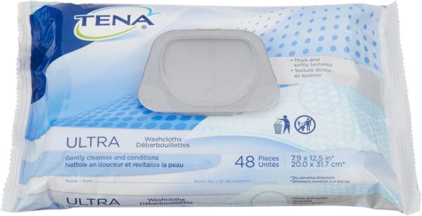TENA Classic Washcloth 7.9"x 12.5" Soft Pack Snap Top - 48ea/pk 12pk/cs